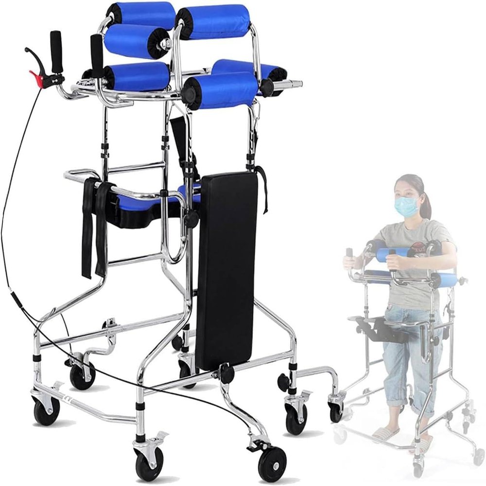 Seniors Stand Upright Rolling Walkers, Adjustable Height Standing Frame w/Armrests Brakes, Lower Limb Training Aid for Disabled Adults with Cerebral Palsy/Stroke Hemiplegia,Male