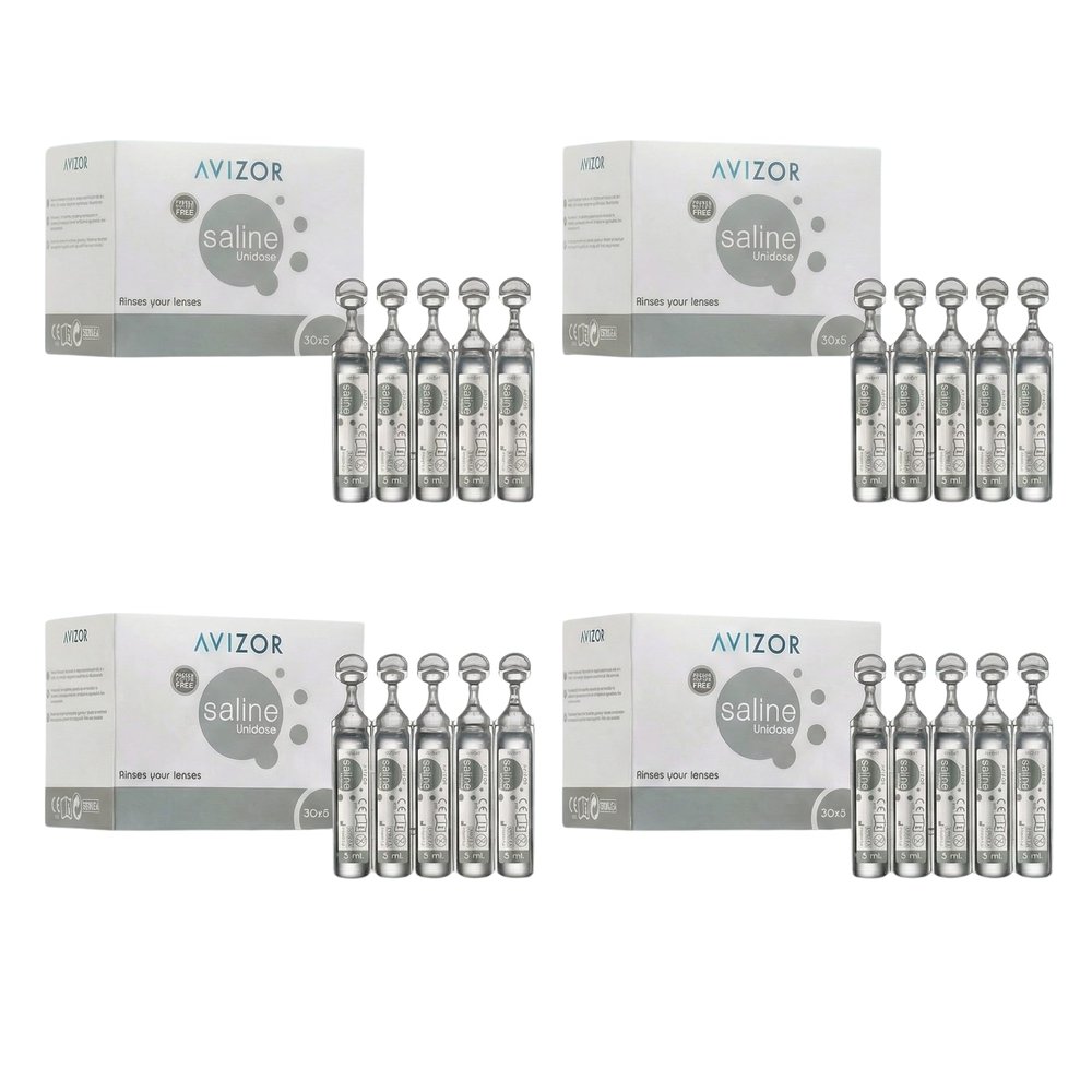 Avizor Saline - Avizor Saline Solution Unidose 30x5ml - Pack of 4 Boxes - Rinsing and Hydrating Contact Lenses - Saline Solution for Rinsing, Hydrating, and Caring for Contact Lenses and Eyes