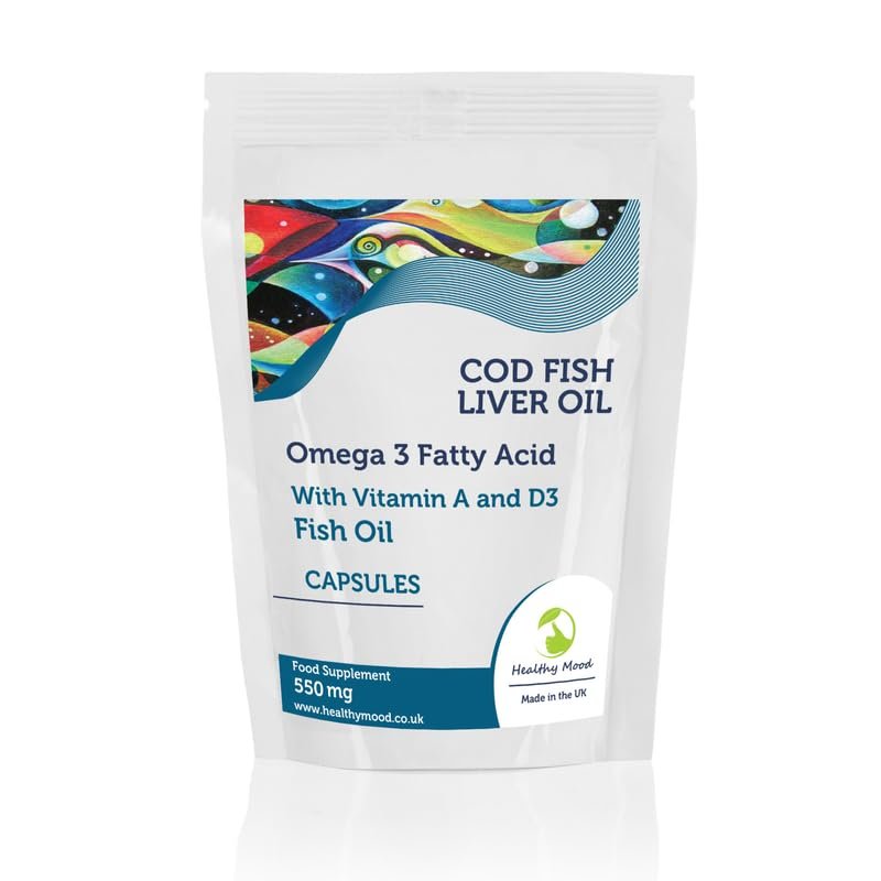 Cod Liver Oil 550mg High Strength Cod with Vitamin A and Vitamin D3 Omega 3 EPA DHA Fish Oil Capsules