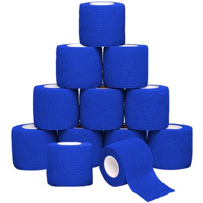 12 Rolls Self Adhesive Bandage Wrap, SAREAL 5cm x 4.5m Athletic Wrap Self Adhesive,Cohesive Bandage Sock Wrap, Football Ankle Tape, Pet & Vet Wrap for Dogs, Horses- Blue