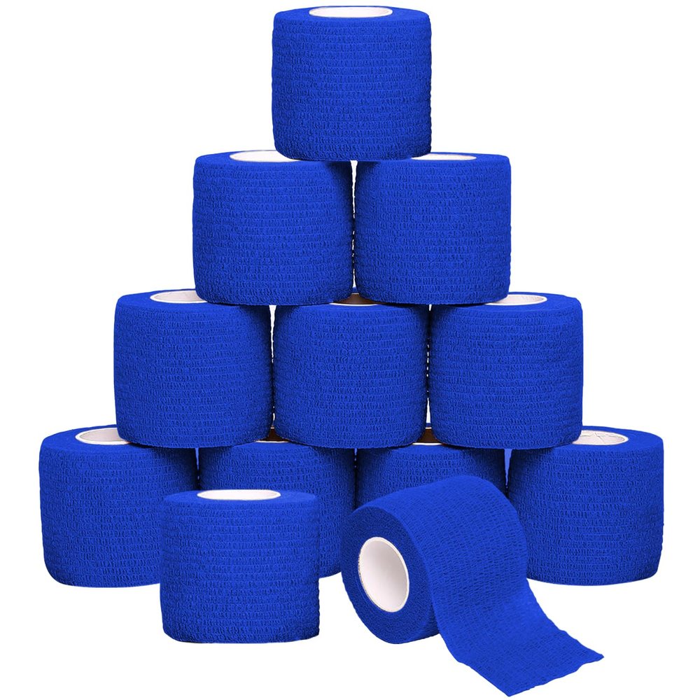 12 Rolls Self Adhesive Bandage Wrap, SAREAL 5cm x 4.5m Athletic Wrap Self Adhesive,Cohesive Bandage Sock Wrap, Football Ankle Tape, Pet & Vet Wrap for Dogs, Horses- Blue