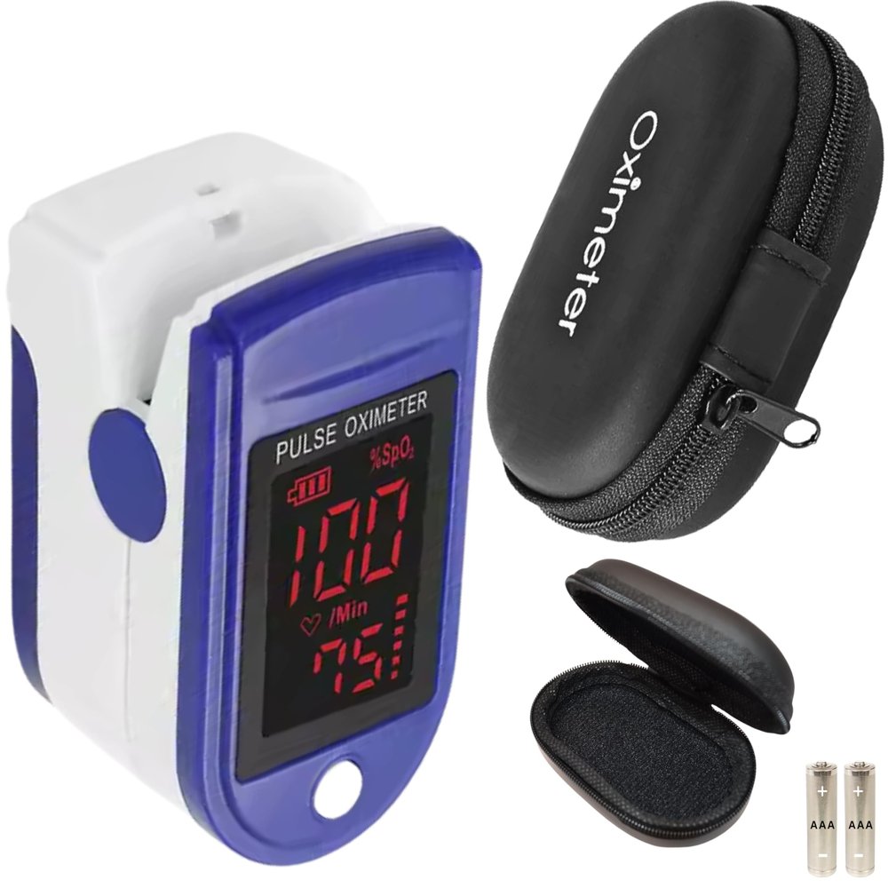 TradeProvider Finger Pulse Oximeter SpO2 Blood Oxygen Saturation & Heart Rate Monitor, OLED Display, Includes Case, Lanyard & 2AAA Batteries, Portable Fingertip Sensor for Home, NHS, Sports, Travel