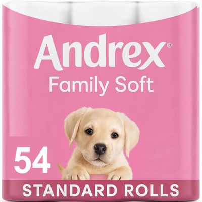 Andrex Gentle Clean Toilet Rolls - 54 Toilet Roll Pack - Bulk Buy Toilet Rolls - Gentle and Soft on Your Family's Skin - Dermatologically Tested