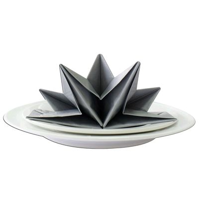 12 x Luxury Folded Silver Napkins. Disposable Linen Feel Soft 3 Ply Paper Star Serviettes. Dinner Party Wedding Table Restaurant Large Elegant Stylish 40 x 60cm (16 x 24 inch)
