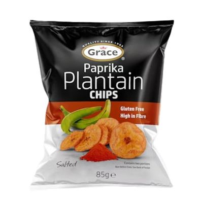 Grace Paprika Plantain Chips 85g Pack of 1 Vegan Salted Bites High in Fibre Gluten Free Banana Crisps Snack with Welari Thank You Card | (1pack) (85g)