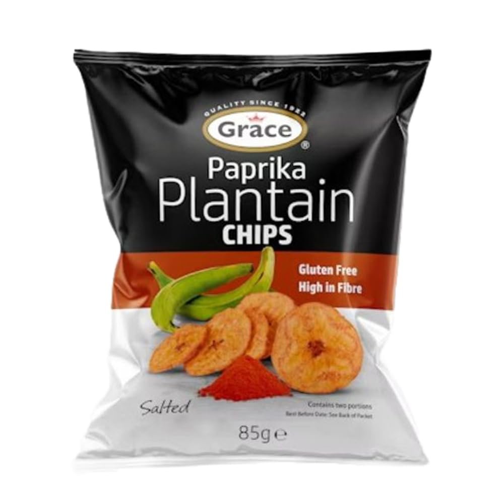 Grace Paprika Plantain Chips 85g Pack of 1 Vegan Salted Bites High in Fibre Gluten Free Banana Crisps Snack with Welari Thank You Card | (1pack) (85g)