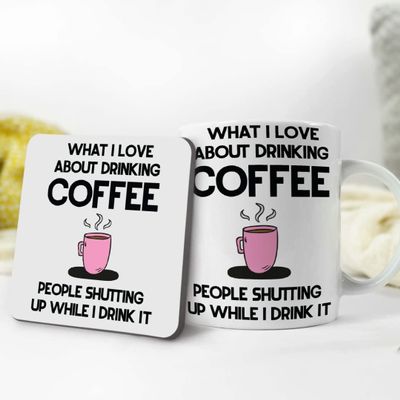 What I Love About Coffee Mug Coaster Gift Set Funny Joke Rude Coffee Lovers Birthday Gift