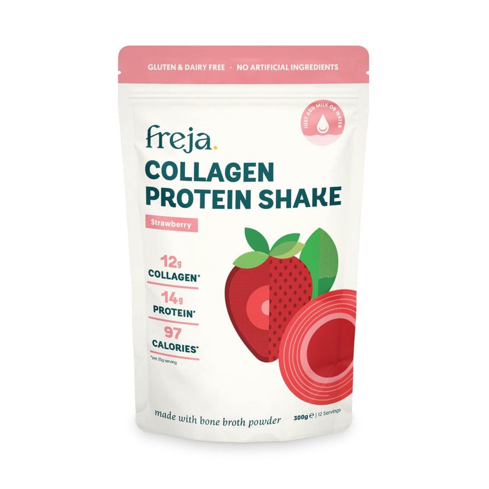 Freja Collagen Protein Shake | Strawberry | Natural Bone Broth Powder | Dairy & Gluten Free | 300g (12 Servings)