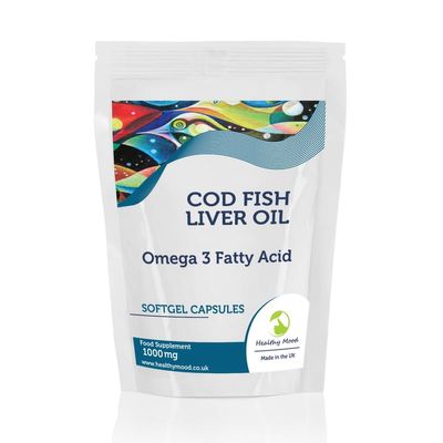 Cod Liver Oil 1000mg High Strength Cod 60 Capsules: Vitamin A, D3, Omega 3 EPA DHA Fish Oil - UK-Made Health Vitamins & Supplements