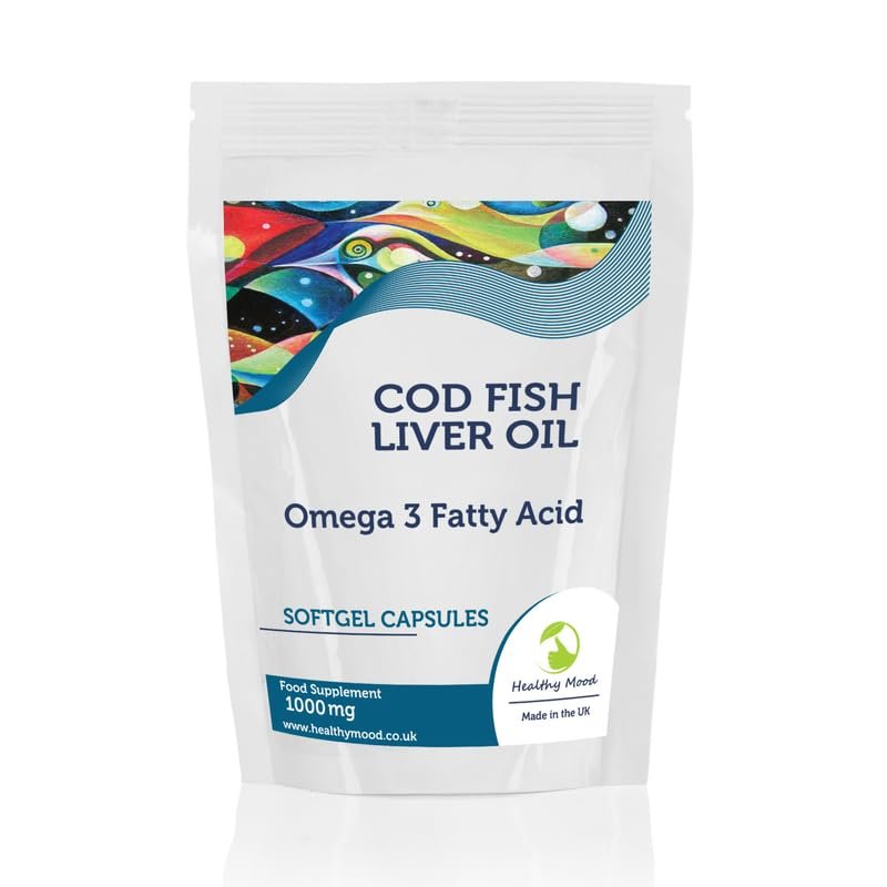 Cod Liver Oil 1000mg High Strength Cod 60 Capsules: Vitamin A, D3, Omega 3 EPA DHA Fish Oil - UK-Made Health Vitamins & Supplements
