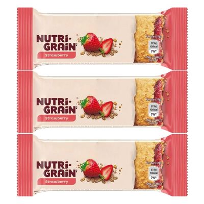 Kelloggs Nutrigrain 37g Bar Strawberry Filling Pack of 3 Vegetarian Cereal Wholegrain Wheat Oat Baked Breakfast Snack Vitamin B Minerals with Welari Thank You Card | (3pack) (111g)