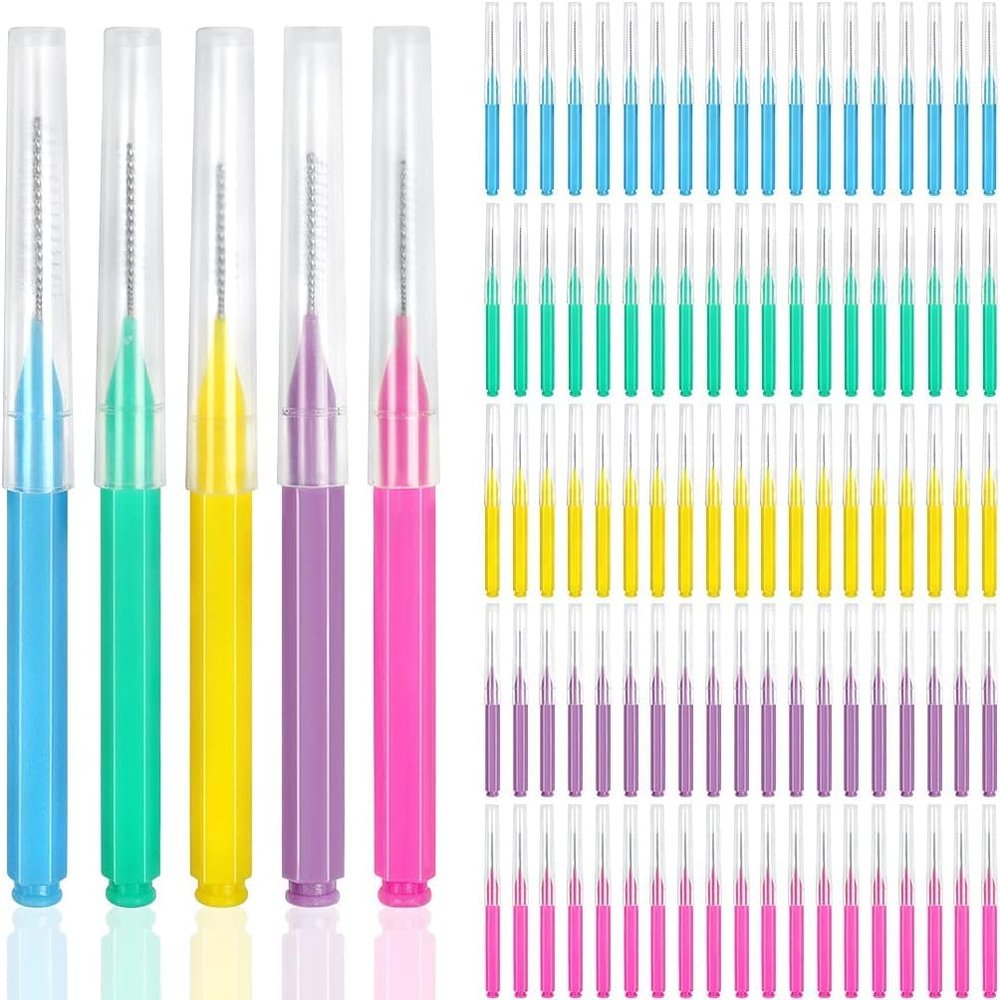 100 Pieces Interdental Brush, Toothpicks Tooth Flossing Head Oral Dental Hygiene Brush,Braces Brush Teeth Cleaner Dental Floss Stick Tooth Cleaning Tool