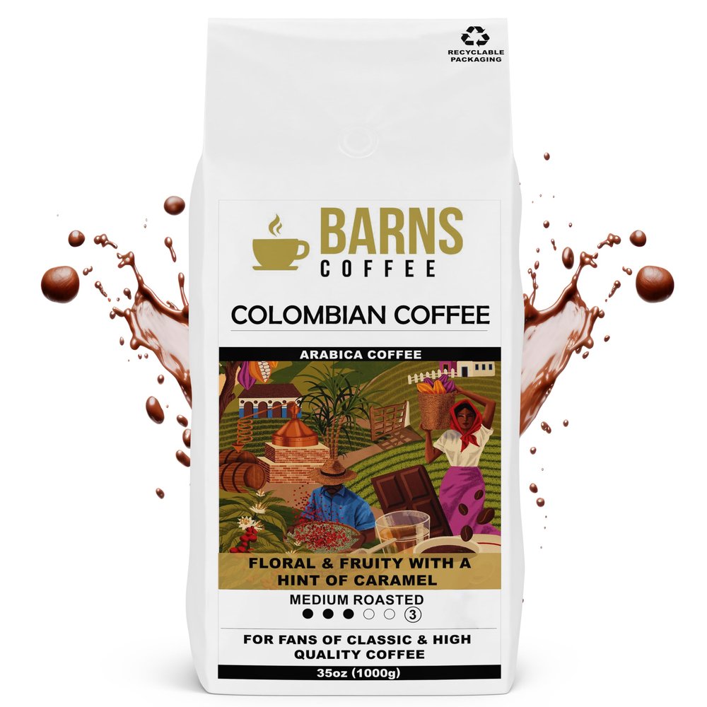 Barns Coffee | Colombian Coffee Beans - 1kg | Medium Roast| Intensity Level 3 | Rich Flavoured