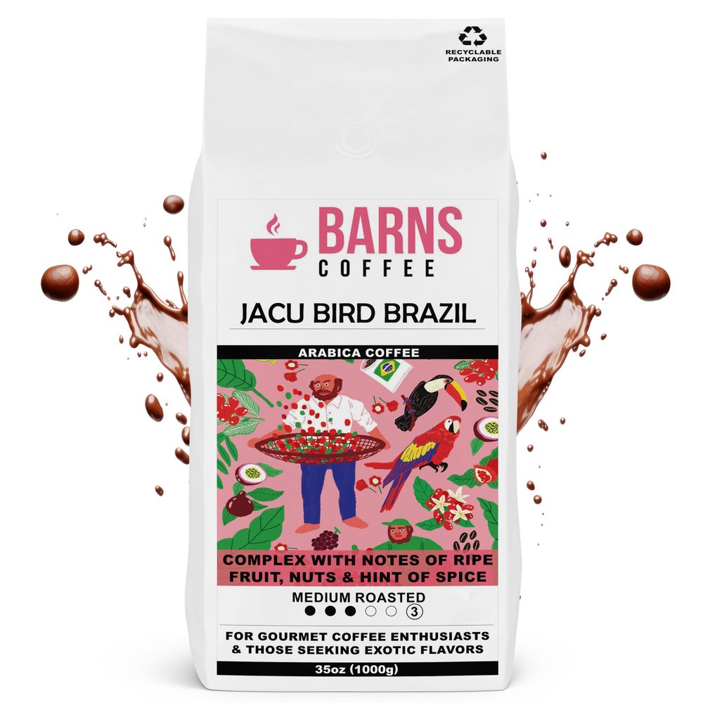 Barns Coffee | Jacu Bird Brazil Coffee Beans - 1kg | Medium Roast | Intensity Level 3 | Rich Flavoured