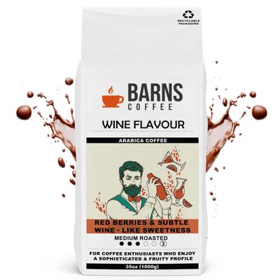 Barns Coffee | Wine Flavour Coffee Beans - 1kg | Medium Roast | Intensity Level 3 | Rich Flavoured Beans 1Kg