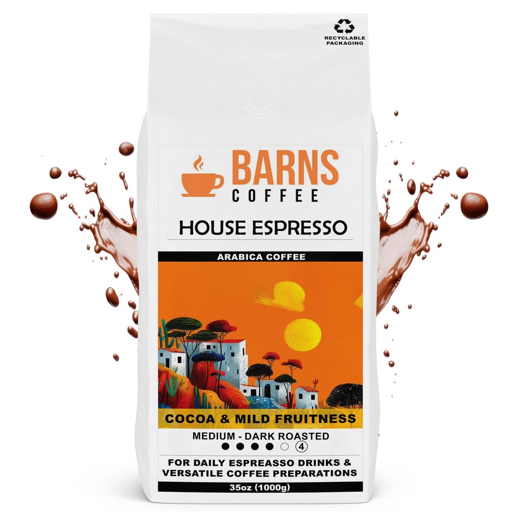 Barns Coffee | House Espresso Coffee Beans - 1kg | Medium - Dark Roast | Intensity Level 4 | Rich Flavoured