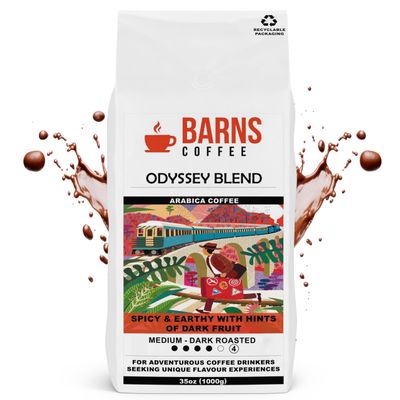 Barns Coffee | Odyssey Blend Coffee Beans - 1kg | Medium - Dark Roast | Intensity Level 4 | Rich Flavoured