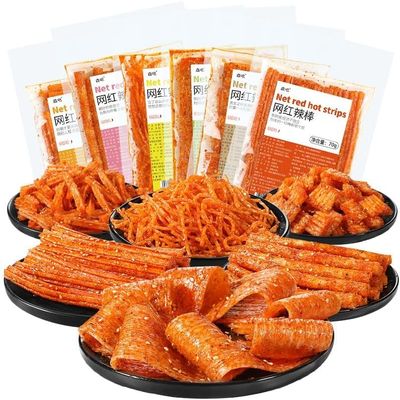 Chinese Latiao handmade spicy sticks 70g, internet celebrity spicy bar gift pack, vegetarian, big gluten, spicy slices, konjac shreds, Hunan specialty food, spicy casual snacks (6 Flavor Mix,1 pack)