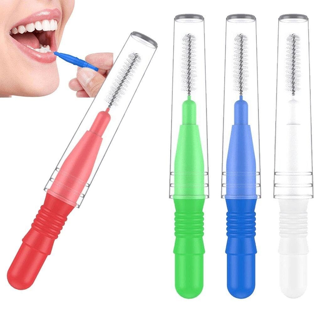 Glixoft 100pcs Braces Brush Portable Interdental Dental Brush Durable Flossing Head Brush Soft Oral Tooth Cleaning Tool
