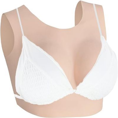 D,#3+silk Cotton, Realistic Silicone Breast Forms Silicone Breastplates Round Collar Fake Boobs Breast Enhancer for Transgender Crossdressers Drag Queen Cosplay