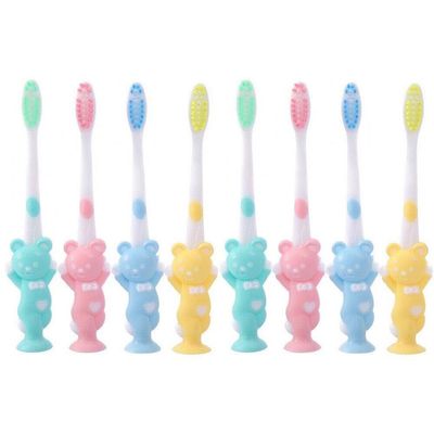 4 Pcs Childrens Toothbrush Bamboo Charcoal Soft Hair Silicone Cute Bear Cleaning Teeth Brushing Suction Cup Toothbrush