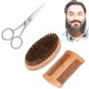 FreeSkill Boar Bristle Beard Brush & Comb Set - 3 Pcs Men's Grooming Kit with 100% Pure Boar Bristle Brush, Wooden Beard Comb & Mustache Scissors - Tame & Soften Facial Hair view 1