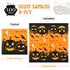 100PCS Halloween Napkins Paper Pumpkins Cocktail Beverage Lunch Dinner Napkins Black Orange Party Supplies Decorations 3 Ply Disposable Guest Kids Hand Towel Cute Bat view 3