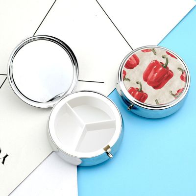 Pill Box Pill Case for Woman Weekly Pill Organizer with 3 Compartments Red Bell Pepper Pattern Small Pillbox Pill Container Portable Vitamin Holder Boxes for Travel Medicine Organizer