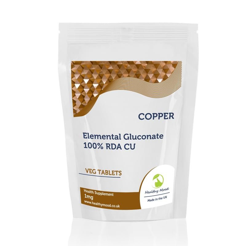 Copper 1mg 180 Tablets  Elemental Gluconate CU for 100% RDA  Essential Trace Mineral Supplement for Immunity & Energy