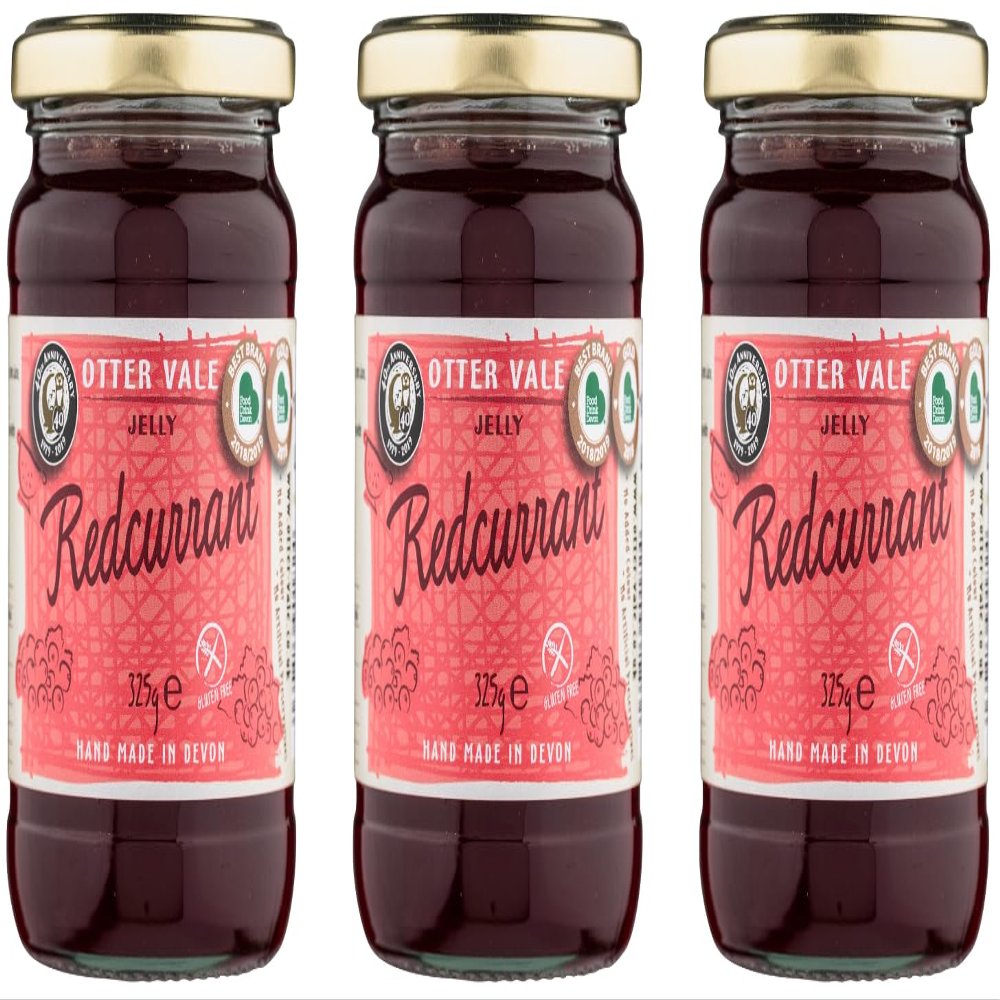Otter Vale - Redcurrant Jelly, fresh and fruity redcurrant flavour, hand-made in Devon, gluten-free, 300g glass jar x 3