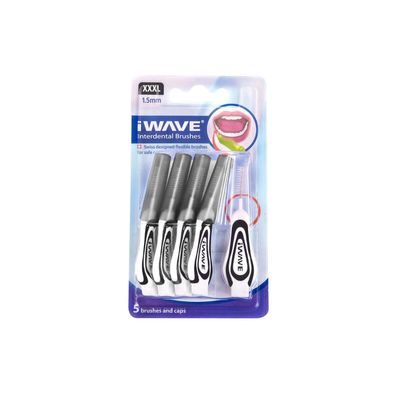 iWave Interdental Brushes Fine Size 1.5 mm Black Pack of 5  Interdental Cleaning Brushes for Total Teeth Cleaning Plaque Removal Tool
