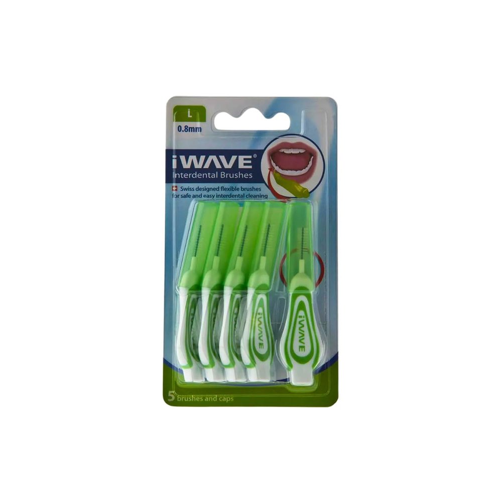 iWave Interdental Brushes Fine Size 0.8 mm Green Pack of 5 Interdental Cleaning Brushes for Total Teeth Cleaning Plaque Removal Tool