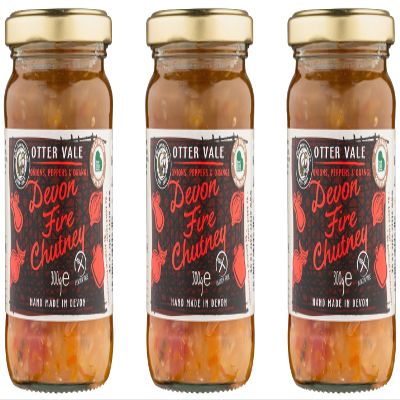 Otter Vale - Devon Fire Chutney, Scotch Bonnet chilli heat with a hint of tangy fruit, hand-made in Devon, gluten-free, 300g glass jar x 3