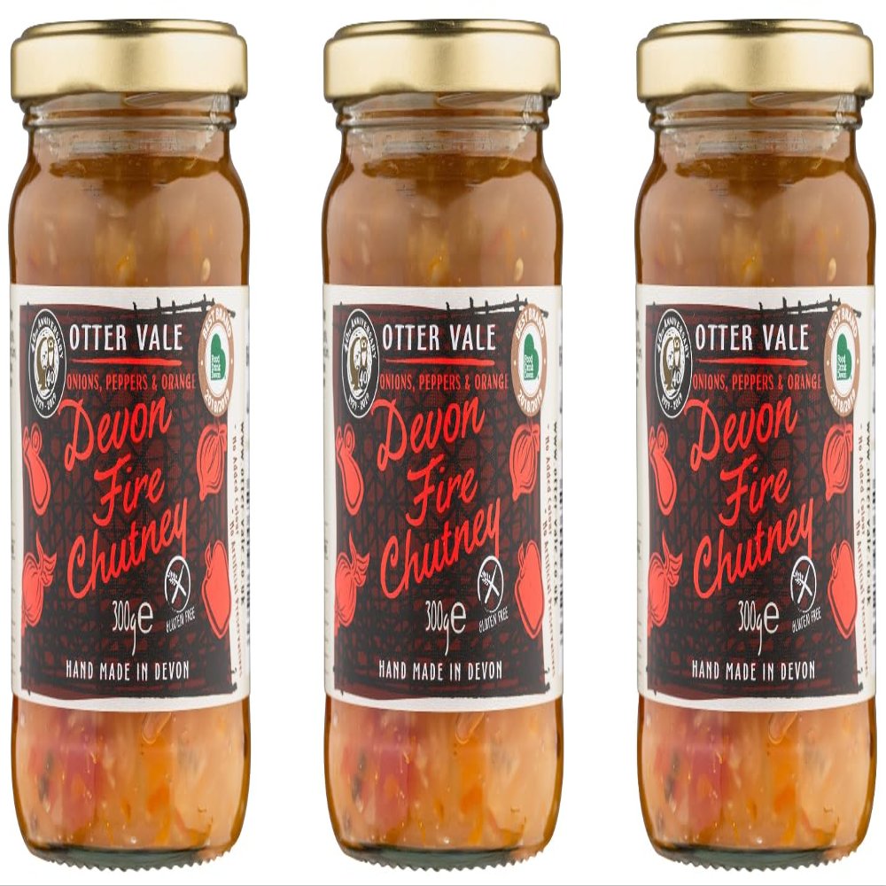 Otter Vale - Devon Fire Chutney, Scotch Bonnet chilli heat with a hint of tangy fruit, hand-made in Devon, gluten-free, 300g glass jar x 3