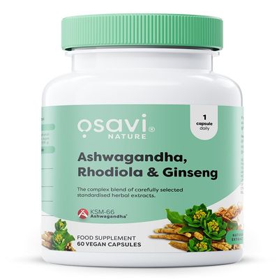 Osavi Ashwagandha, Rhodiola & Ginseng 60 Vegan Capsules | Stress & Energy Support | Powerful Blend with KSM66 Ashwagandha | Rhodiola & Ginseng Root Extracts for Resilience | Focus & Vitality