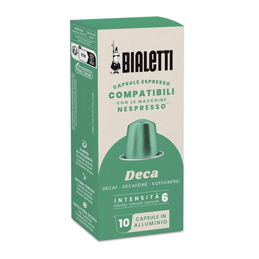 Bialetti Espresso Capsules Compatible with Nespresso Original Italian Single Serve Pods, Decaf Roast (Pack of 10)