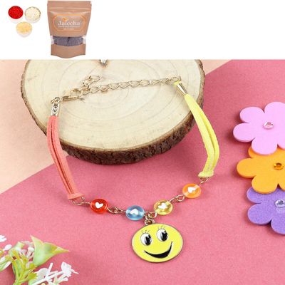 Ghasitaram Gifts Jaiccha Rakhi for Brother Rakhis Online KR24-017- Rakhi Bracelet Smiely Kids Rakhi with Chocolate Coated Rice Crispies 200 GMS