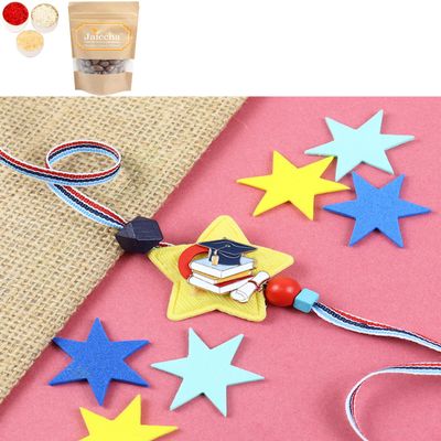 Ghasitaram Gifts Jaiccha Rakhi for Brother Rakhis Online KR24-087-Graduate Kids Rakhi with Chocolate Coated Almonds 100 GMS