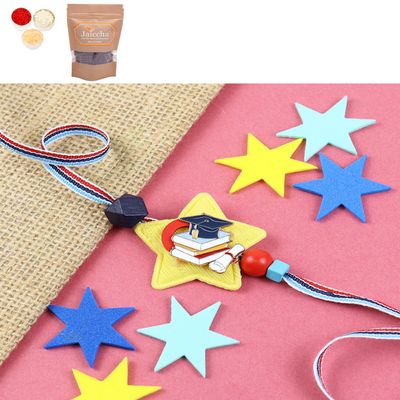 Ghasitaram Gifts Jaiccha Rakhi for Brother Rakhis Online KR24-087-Graduate Kids Rakhi with Chocolate Coated Rice Crispies 100 GMS
