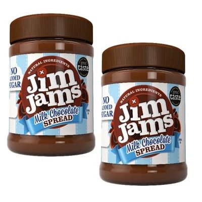 Jimjams No Added Sugar Healthy Diabectic Belgium Milk Chocolate Spread 350g, for Pancakes, Porridge, Muffins and Party Food, Unique Recipe, I Mothers & Fathers Day I Christmas (2 Jars, Mix)