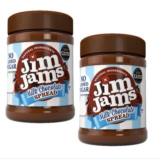 Jimjams No Added Sugar Healthy Diabectic Belgium Milk Chocolate Spread 350g, for Pancakes, Porridge, Muffins and Party Food, Unique Recipe, I Mothers & Fathers Day I Christmas (2 Jars, Mix)