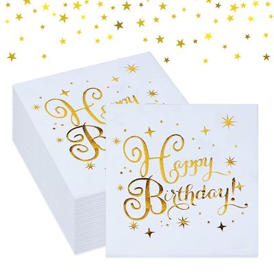 30 Pcs White & Gold Star Napkins with Polka Dots - 33x33cm Party Serviettes for Birthday Decoration, Boys & Girls