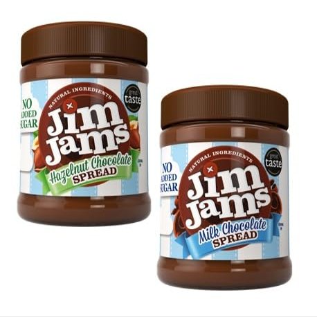 Jimjams No Added Sugar Healthy Diabectic Belgium Milk & Hazelnut Chocolate Spread 350g, for Pancakes, Porridge, Muffins and Party Food, Unique Recipe Mothers & Fathers Day Christmas (2 Jars, Mix)