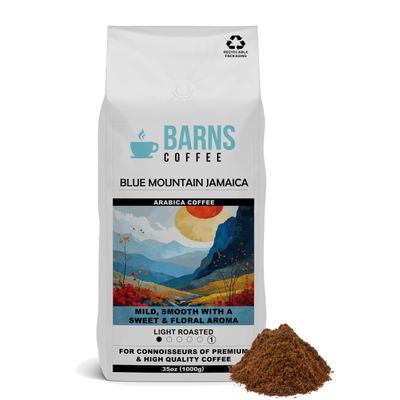 Barns Coffee | Blue Mountains Jamaica Ground Coffee - 1kg | Light Roast | Intensity Level 1 | Rich Flavoured