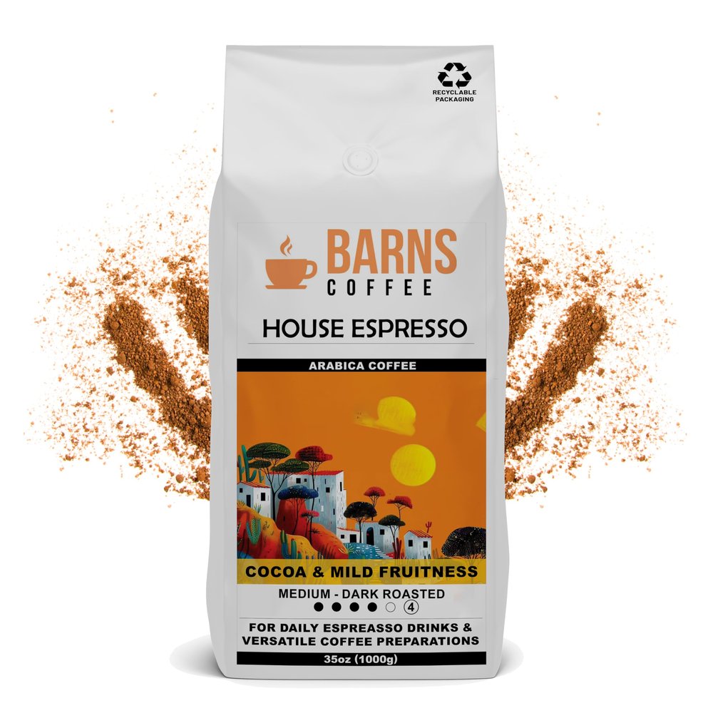 Barns Coffee House Espresso Ground Coffee 1kg | Medium Dark Roast | Premium Arabica Blend | Rich & Smooth Flavour | Barista-Quality Espresso | Intensity 4