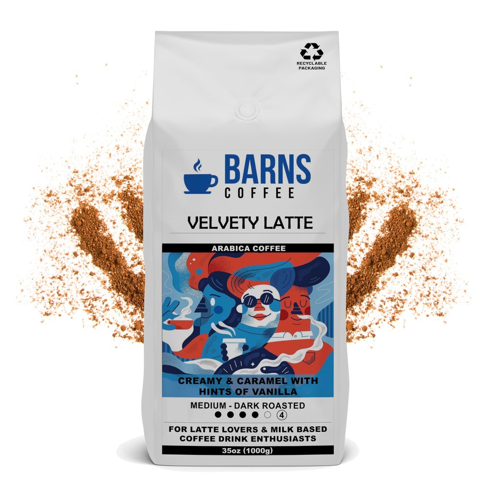 Barns Coffee | Velvety Latte Ground Coffee - 1kg | Medium Dark Roast | Intensity Level 4 | Rich Flavored