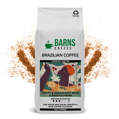 Barns Coffee | Brazil Ground Coffee - 1kg | Medium Roast | Intensity Level 3 | Rich Flavoured