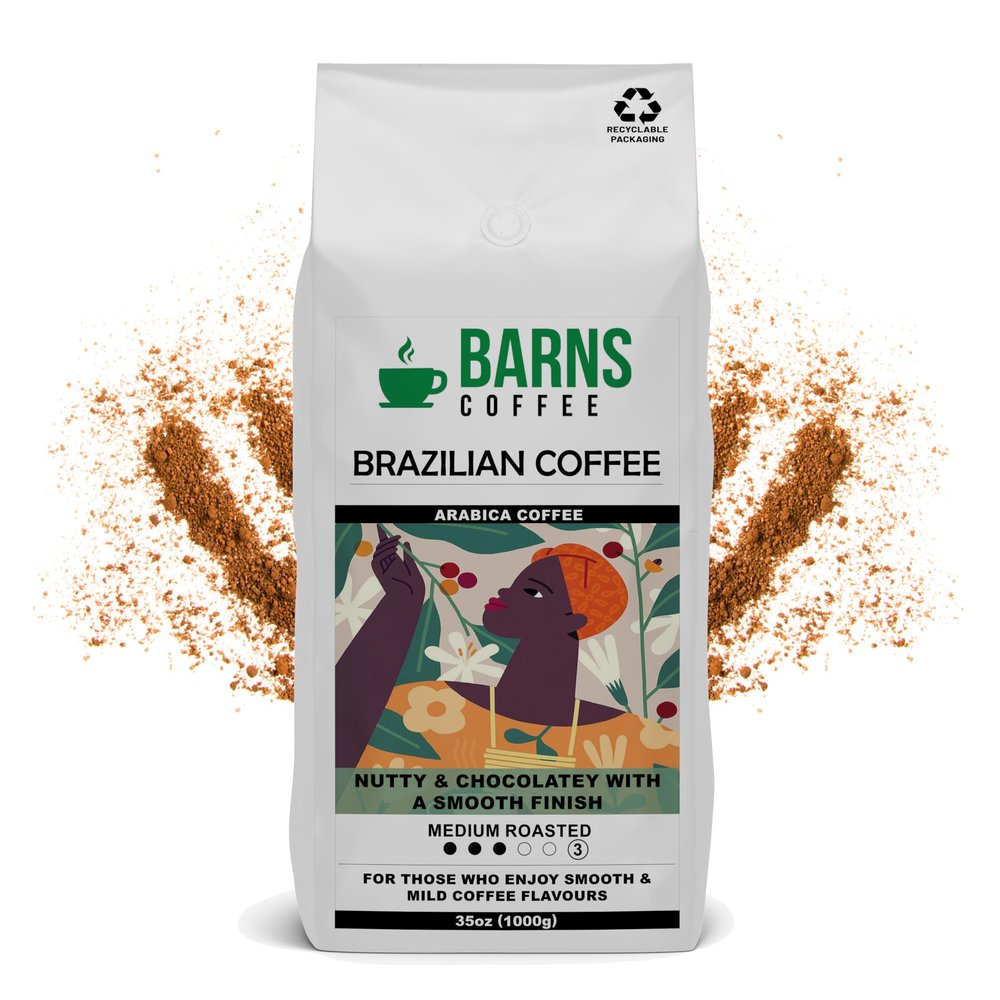 Barns Coffee | Brazil Ground Coffee - 1kg | Medium Roast | Intensity Level 3 | Rich Flavoured