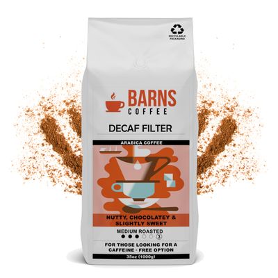 Barns Coffee | Decaf Filter Ground Coffee - 1kg | Medium Roast | Intensity Level 3 | Rich Flavoured