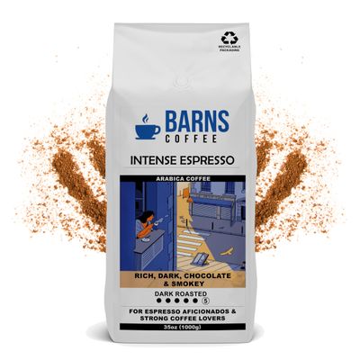 Barns Coffee | Intense Espresso Ground Coffee - 1kg | Dark Roast | Intensity Level 5 | Rich Flavoured